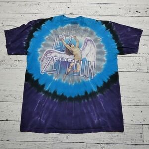 Led Zeppelin Shirt Mens XL Blue Purple Tie Dye Angel Graphic Rock Band Tee